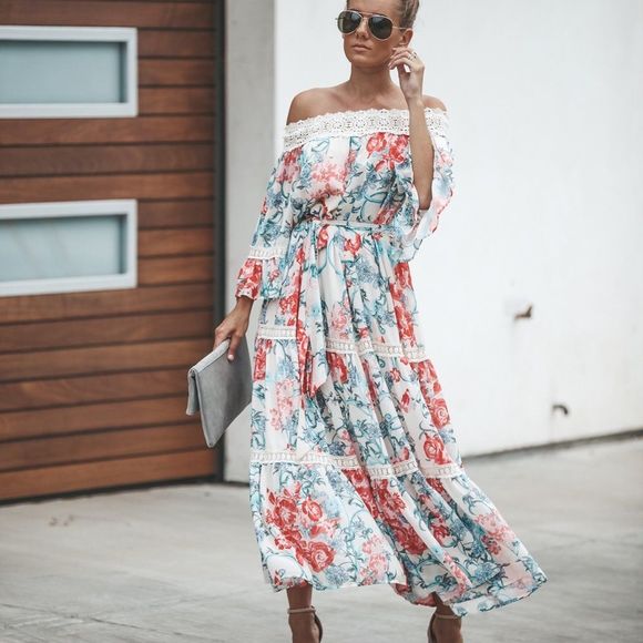 Vici Dresses & Skirts - VICI | Cervantes Floral Off Shoulder Maxi Dress L